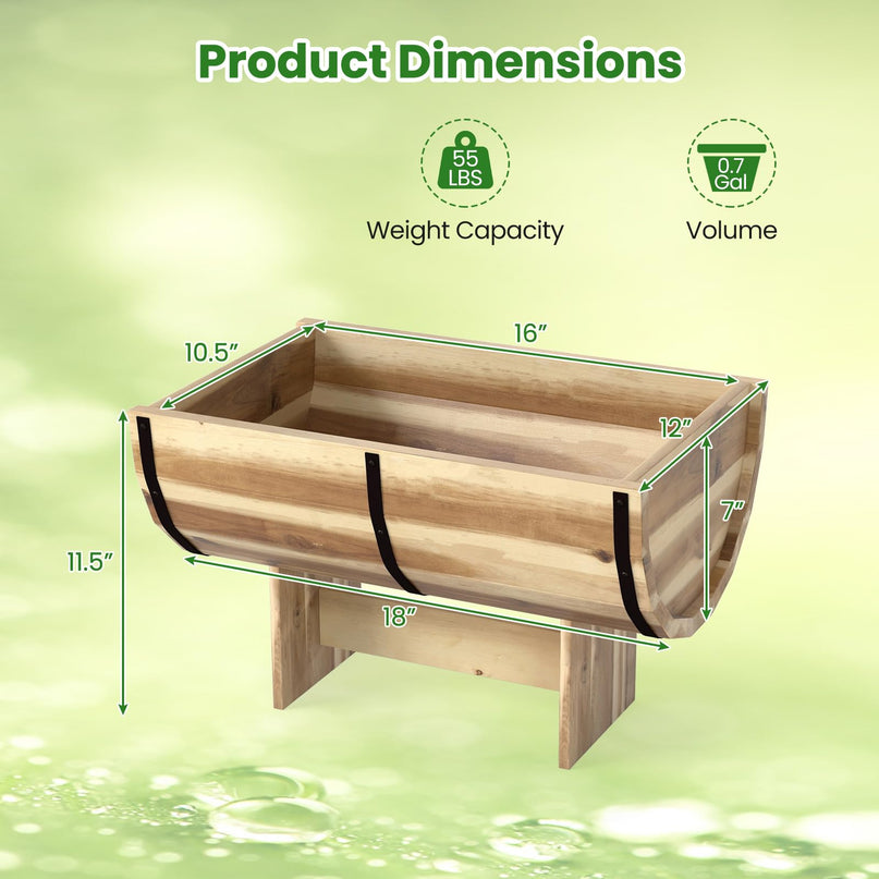 Giantex Half Barrel Acacia Wood Planter Box for Flower Vegetable Fruit