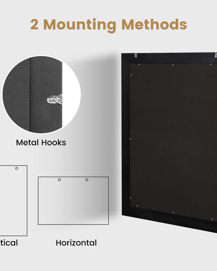 CHARMAID Wall Mirror, 32'' x 24'' Wood Framed Vanity Mirror with Hanging Hooks