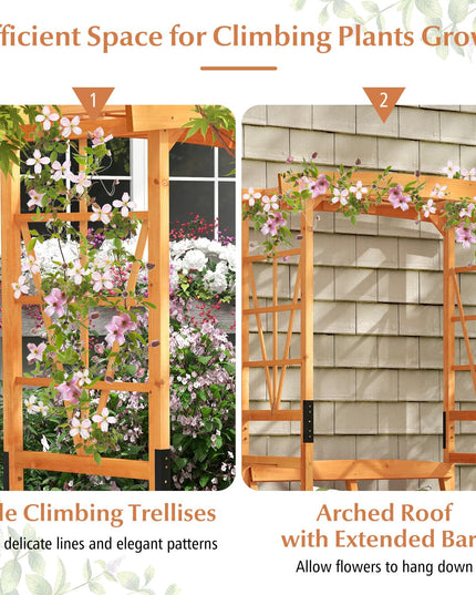 Giantex Garden Arbor with Bench - Wooden Garden Arch Trellis for Climbing Plants Vines, 2-Person Outdoor Bench