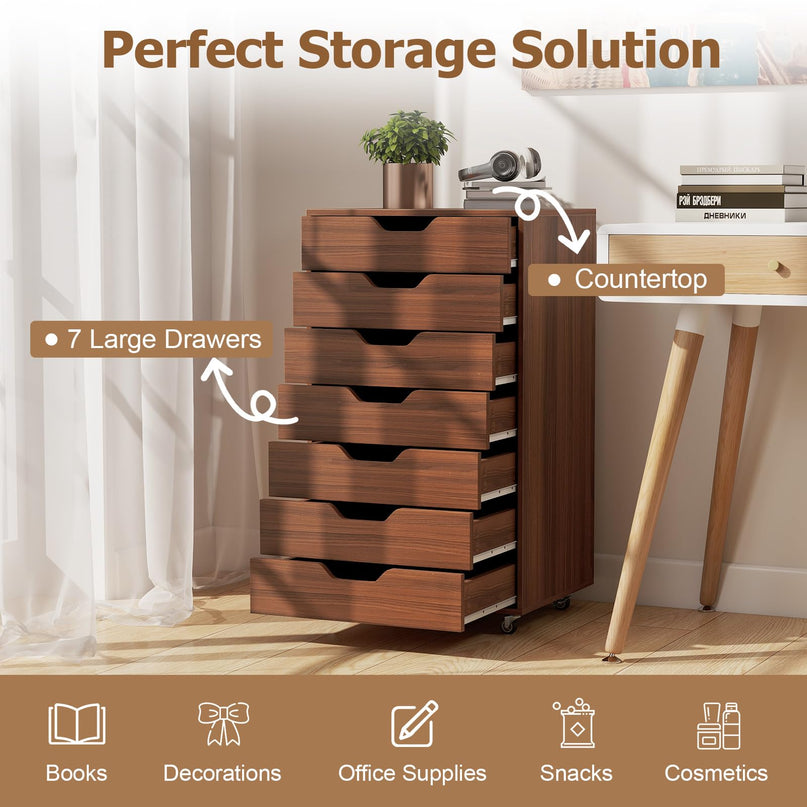 Giantex 7 Drawer Storage Cabinet with 4 Universal Casters