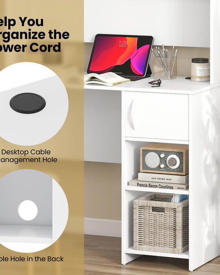 Giantex White Desk with Hutch Small Computer Desk