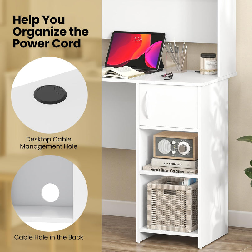 Giantex White Desk with Hutch Small Computer Desk