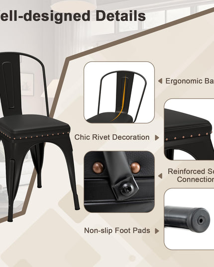 Giantex Metal Dining Chairs Set of 4 with Detachable Backrest & PU Leather Padded Seat