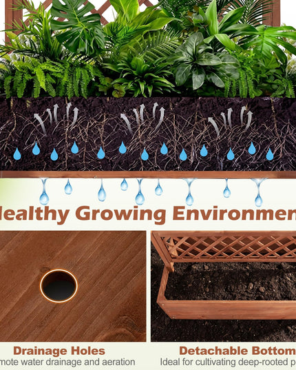 Giantex Raised Garden Bed with Trellis 1/2 Pack 72'' Wooden Planter Box(60"Lx22”Wx 72"H)