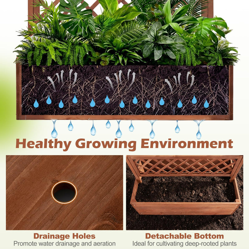 Giantex Raised Garden Bed with Trellis 1/2 Pack 72'' Wooden Planter Box(60"Lx22”Wx 72"H)