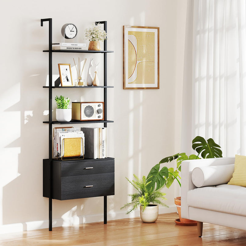Giantex 6 Tier Ladder Bookcase with 2 Drawers for Living Room