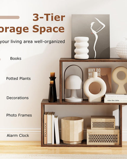 Giantex 3-Tier Bookshelf | Geometric Bookcase Side Table with Open Storage