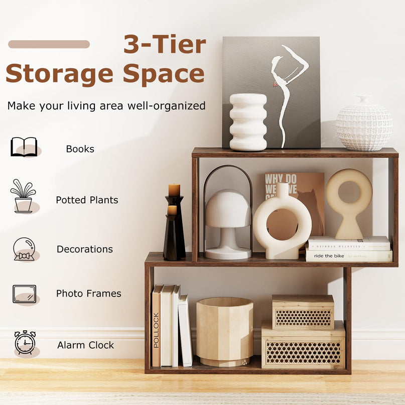 Giantex 3-Tier Bookshelf | Geometric Bookcase Side Table with Open Storage