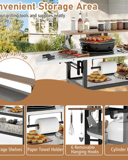 Giantex Outdoor Bar Table with Flip-Up Top & Foldable Side Table