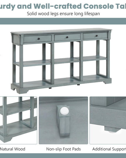 Giantex Console Table with Storage, 58” Long Sofa Table with 3 Drawers & Open Shelves