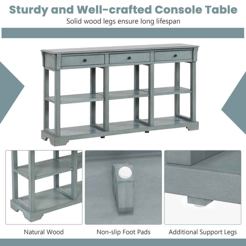 Giantex Console Table with Storage, 58” Long Sofa Table with 3 Drawers & Open Shelves