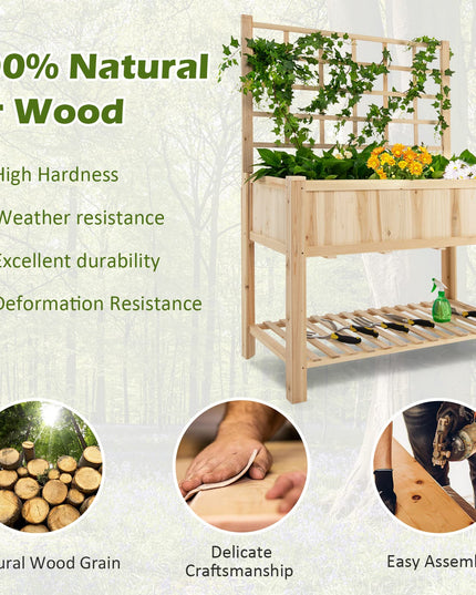 Giantex Wood Planter with Trellis, Standing Raised Garden Bed