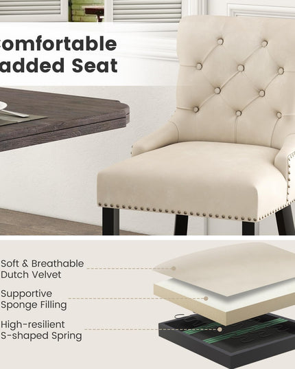 Gianex Upholstered Dining Chairs Set, Wood Wingback Accent Chairs w/Rubber Wood Legs & Nailhead Button Tufted Back