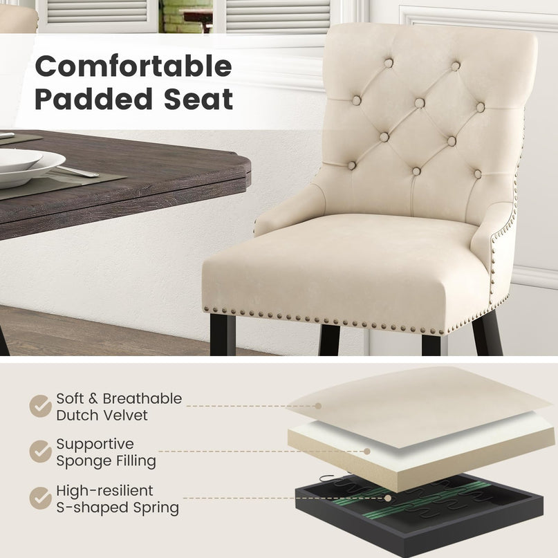 Gianex Upholstered Dining Chairs Set, Wood Wingback Accent Chairs w/Rubber Wood Legs & Nailhead Button Tufted Back