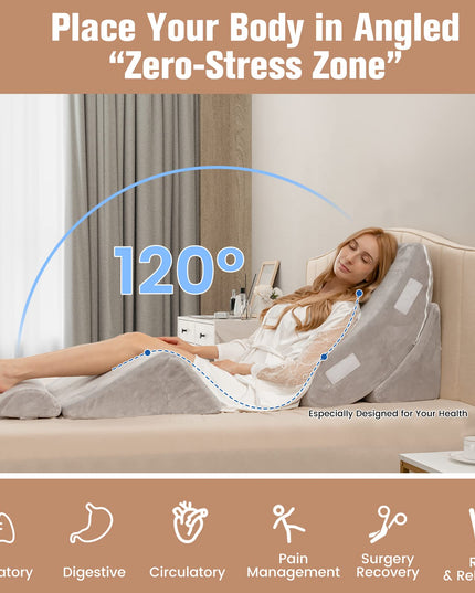 Giantex 4PCS Orthopedic Bed Wedge Pillow Set, Post Surgery Memory Foam Pillows for Sleeping(Grey)