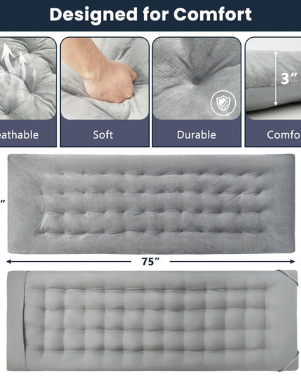 Giantex Camping Cot Pad, 75" x 27.5" x 3" Recliner Cushion with 4 Fixing Straps, Thickened Cushion for Lounge Chair and Swing