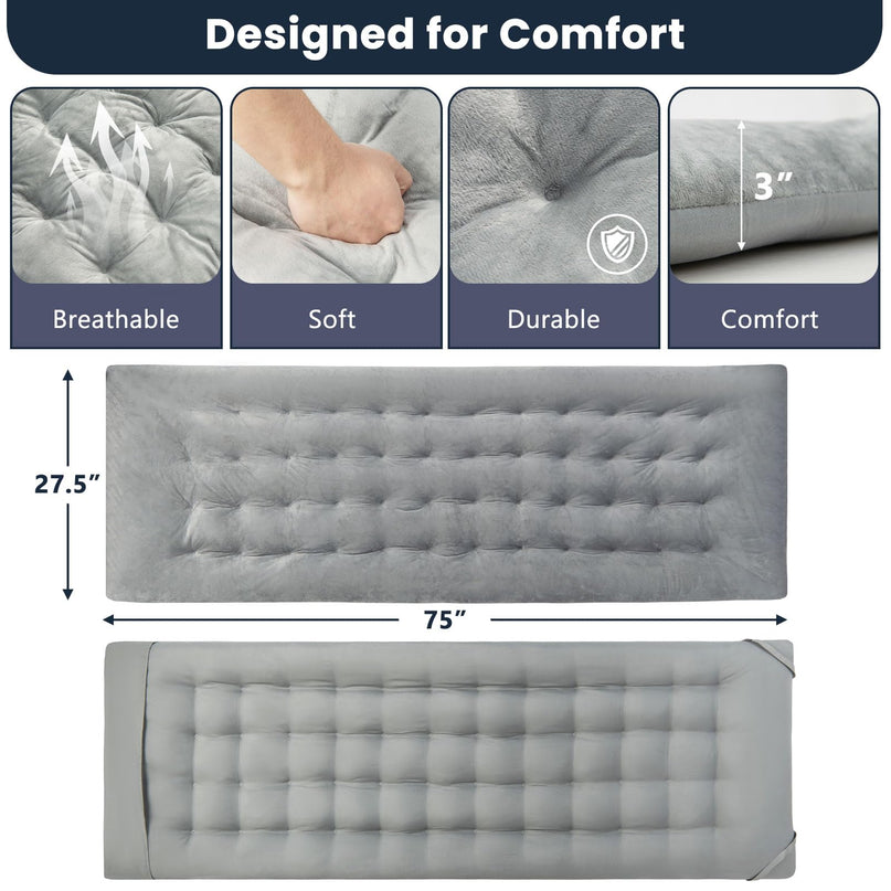 Giantex Camping Cot Pad, 75" x 27.5" x 3" Recliner Cushion with 4 Fixing Straps, Thickened Cushion for Lounge Chair and Swing
