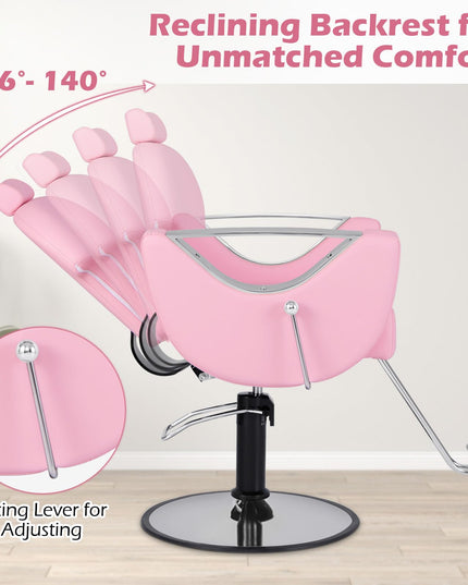 Giantex Reclining Barber Chair - Salon Chair for Hair Stylist, 360 Degrees Swivel
