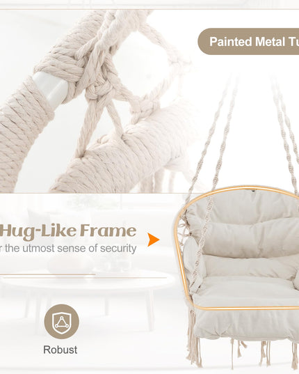 Giantex Hanging Chair Outdoor, Hammock Chair with Thick Cushion & Macrame