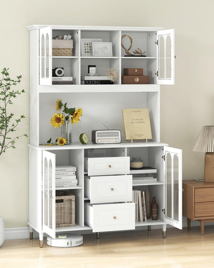 Giantex 73" Kitchen Pantry Cabinet, Kitchen Hutch Storage Cabinet with LED Lights and Charging Station