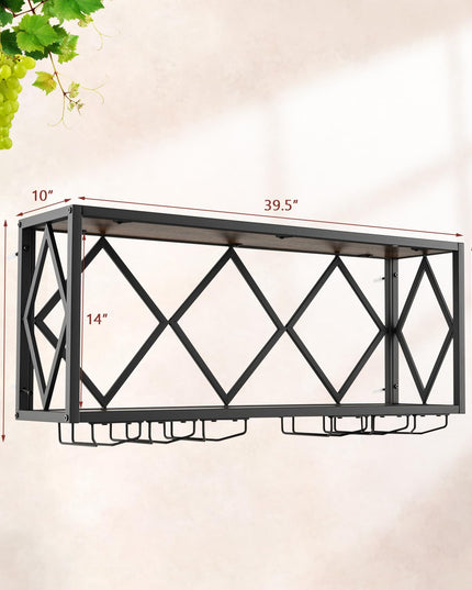 Giantex Wall Mounted Wine Rack, Wine Display Shelf w/Wine Bottle Rack & 6 Rows of Stemware Holder