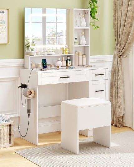Vanity Stool with Hidden Storage with Soft Seat for Bedroom