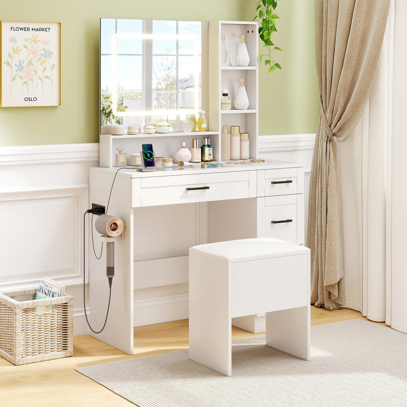 Vanity Stool with Hidden Storage with Soft Seat for Bedroom