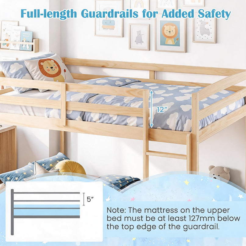 GIANTEX Full Over Full Bunk Bed with Full-Length Guardrails