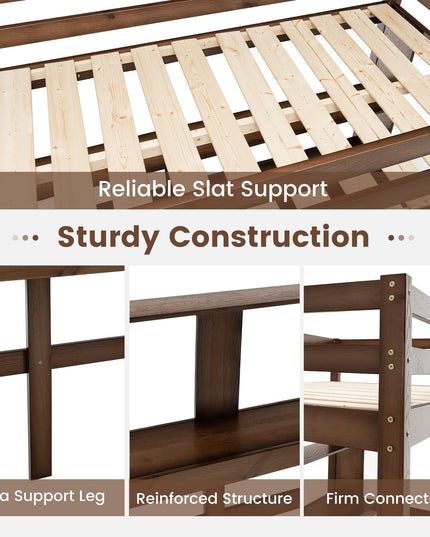 Giantex Twin Loft Bed with Desk and Bookshelf, Wooden Bed Frame with Safety Guardrail & Ladder