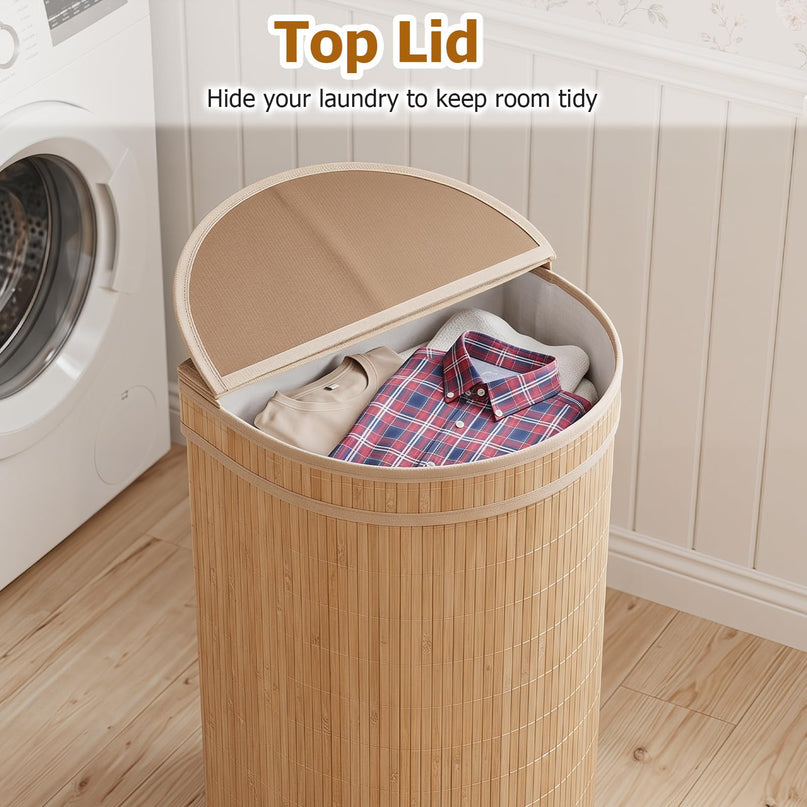 Giantex Bamboo Laundry Hamper with Zippered Lid