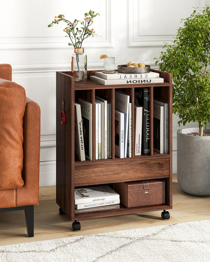Giantex Record Player Stand, Rolling Turntable Stand with Drawer, Hook & Lockable Wheels