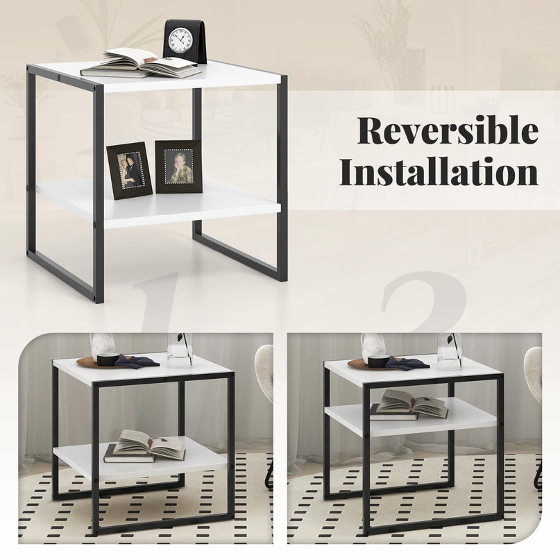 Giantex 20 Inch End Table, Modern Square Side Table with Storage Shelf, Small Coffee Table for Living Room
