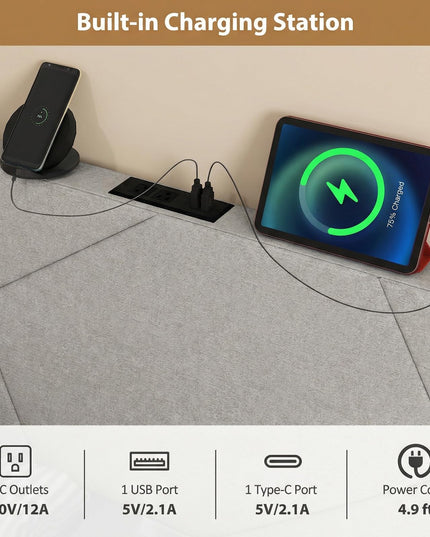 Giantex Headboard with Charging Station Queen/Full Size(Geometric Channel Tufting with Charging）
