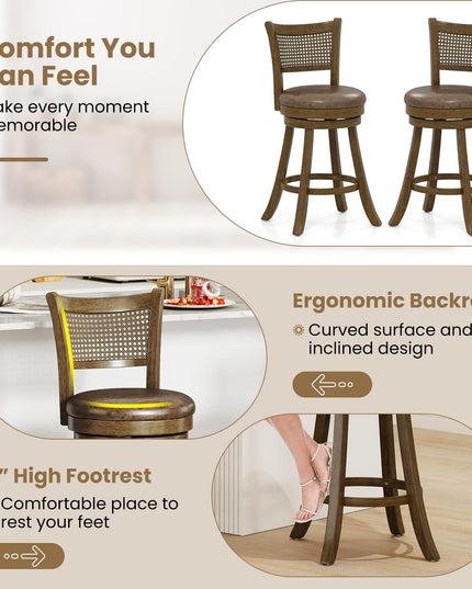Giantex 25"/30" Swivel Bar Stools Set of 2/4 with PE Rattan Backrest