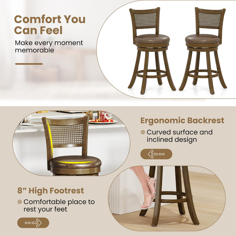 Giantex 25"/30" Swivel Bar Stools Set of 2/4 with PE Rattan Backrest