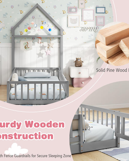 Giantex Twin House Floor Bed for Kids for Girls or Boys