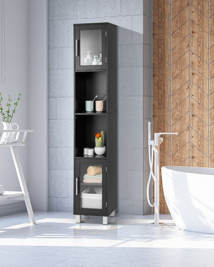 Tall Bathroom Cabinet, Home Bedroom Living Room Wood Linen Storage Cabinet Free Standing