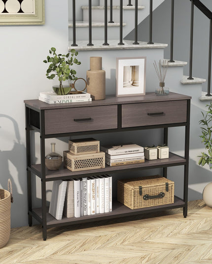 Giantex 3-Tier Entryway Table with Storage, Sofa Table w/ 2 Large Drawers, 2 Open Storage Shelves