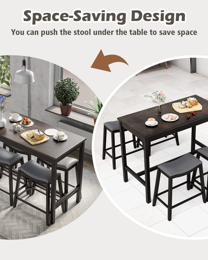 Giantex Dining Table Set for 4, Kitchen Counter Height Table w/ 4 Stools (Black)