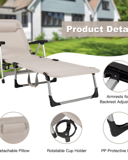 Patio Chaise Lounge Chair 7 Adjustable Position Folding Camping Cot