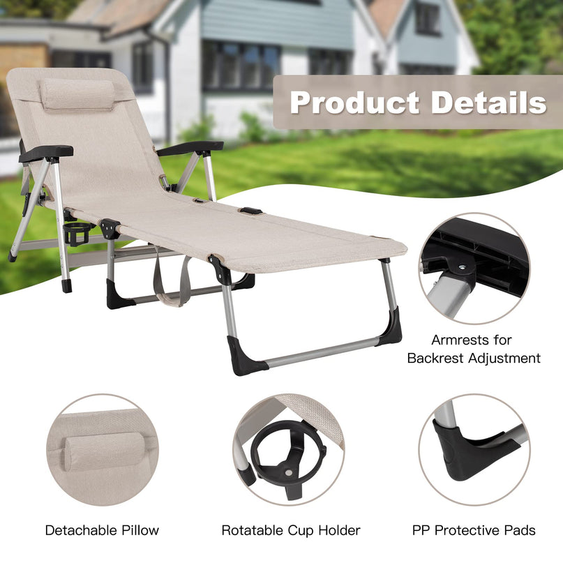 Patio Chaise Lounge Chair 7 Adjustable Position Folding Camping Cot