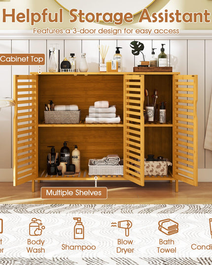 Giantex Bamboo Bathroom Storage Cabinet for Living Room Entryway Kitchen Dining Room