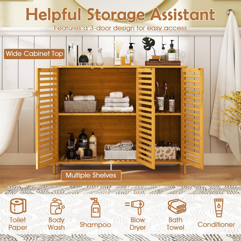 Giantex Bamboo Bathroom Storage Cabinet for Living Room Entryway Kitchen Dining Room