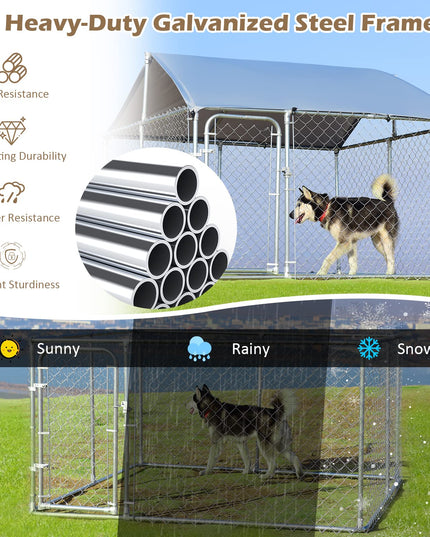 Giantex Outdoor Dog Kennel with Roof, 7.5ft Dog Fence with Door and Waterproof Cover