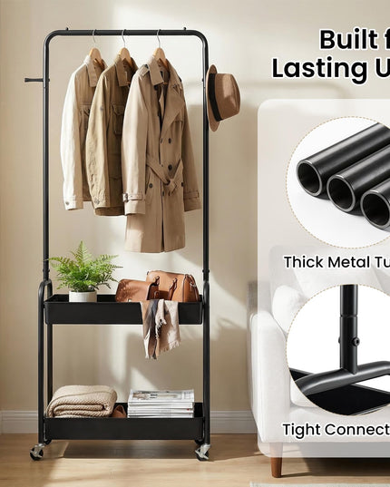 Giantex Metal Garment Rack with Lockable Wheels for Bedroom