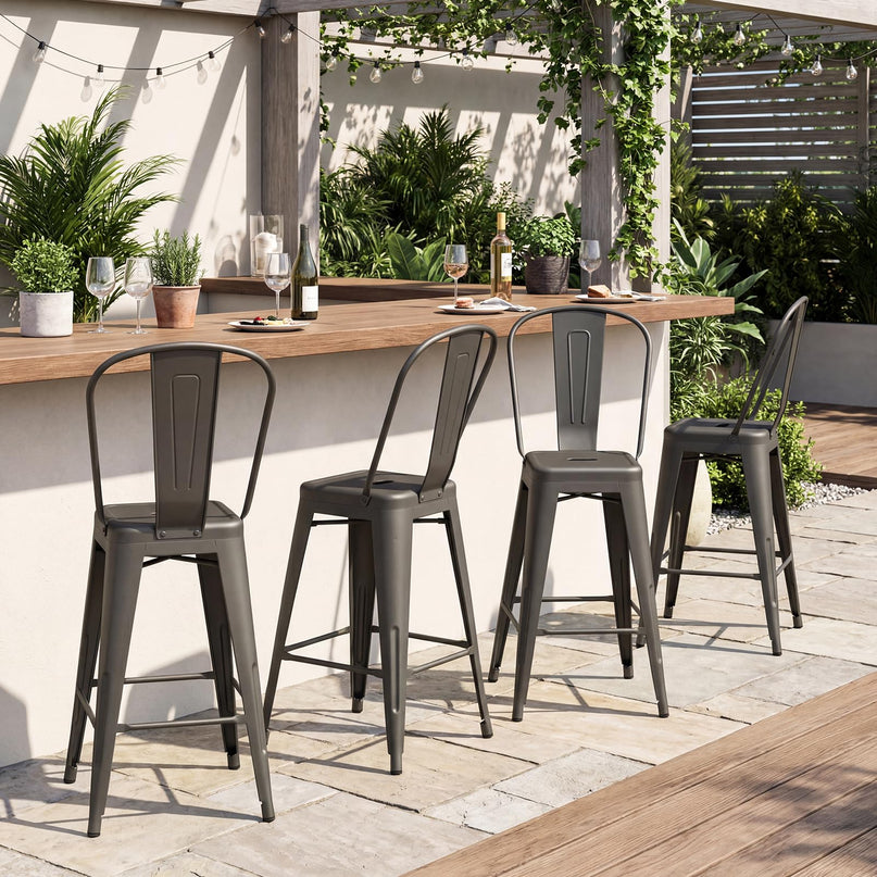 Giantex 24" Metal Bar Stools Set of 4 Counter Height Bar Chairs