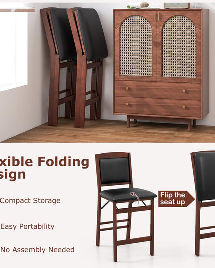 Giantex Folding Counter Height Bar Stools Set of 2/4, 24.5" Farmhouse Barstools w/Padded Back & Seat