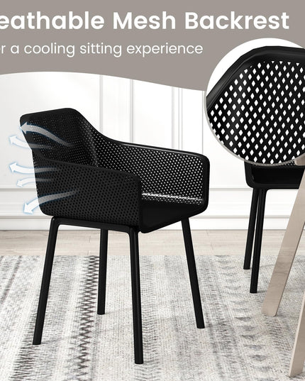 Giantex Plastic Dining Chairs w/Breathable Mesh Backrest Wide Seat Sturdy Supporting Legs