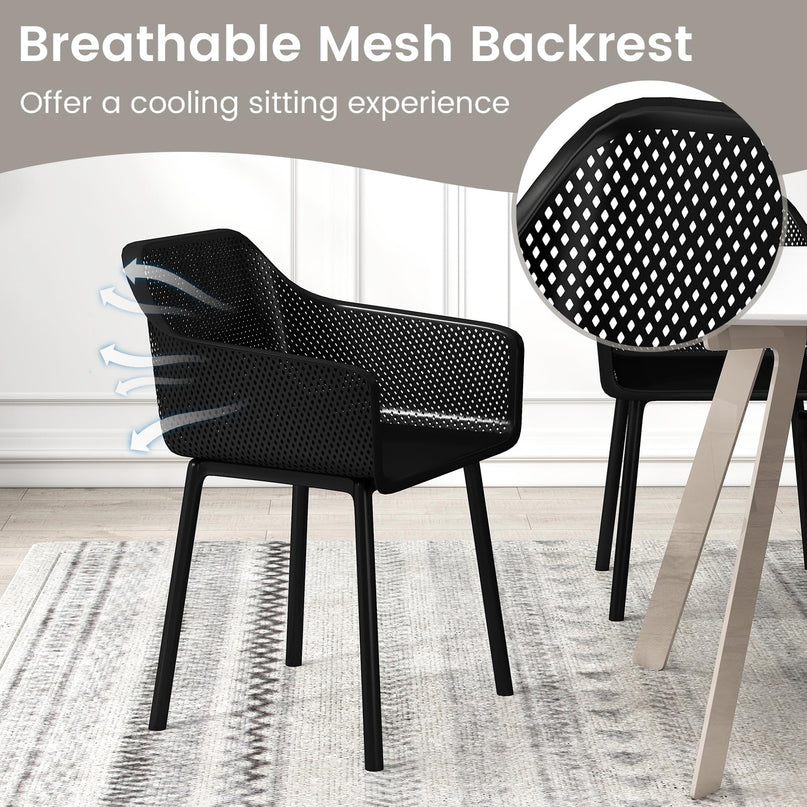 Giantex Plastic Dining Chairs w/Breathable Mesh Backrest Wide Seat Sturdy Supporting Legs