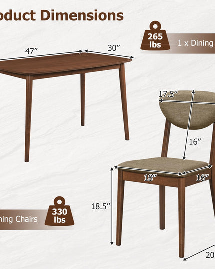 GIANTEX 5-Piece Dining Set for 4 with Rectangular Table & Fabric Chairs for Living Room